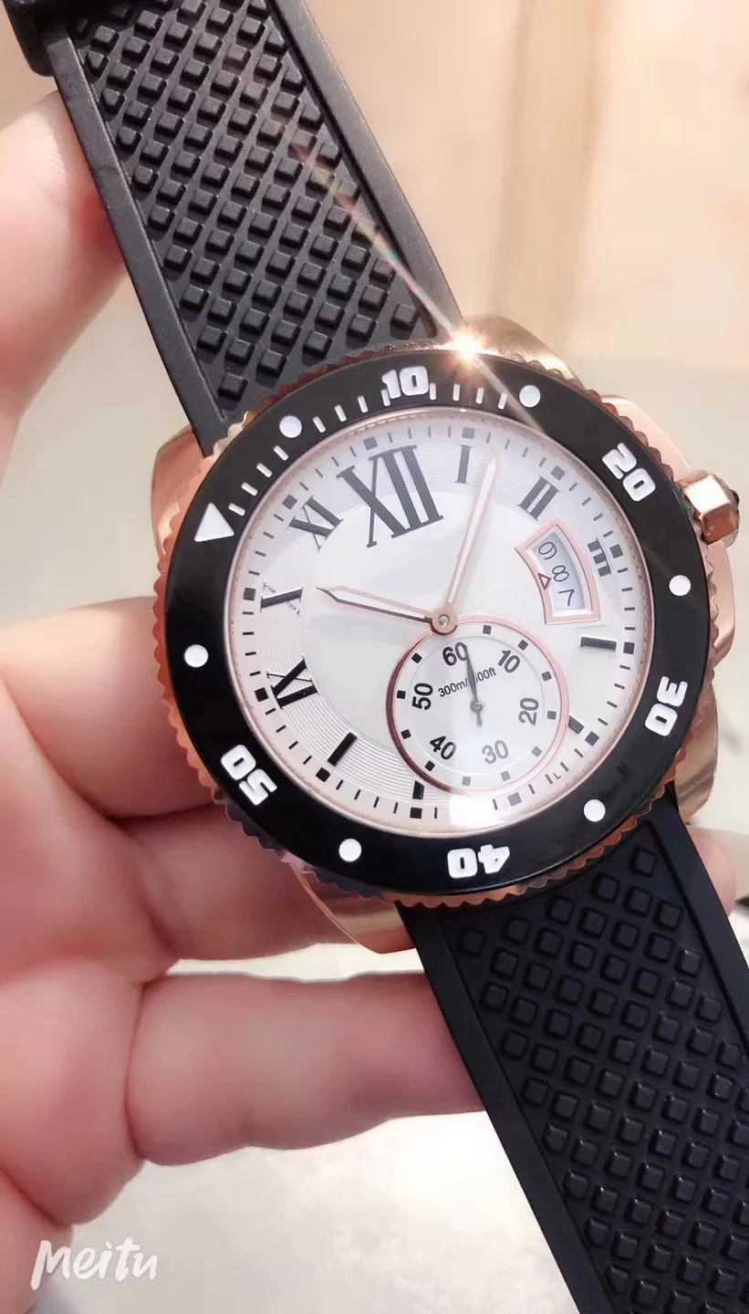 

mens mechanical watch automatic rubber black blue leather ceramic