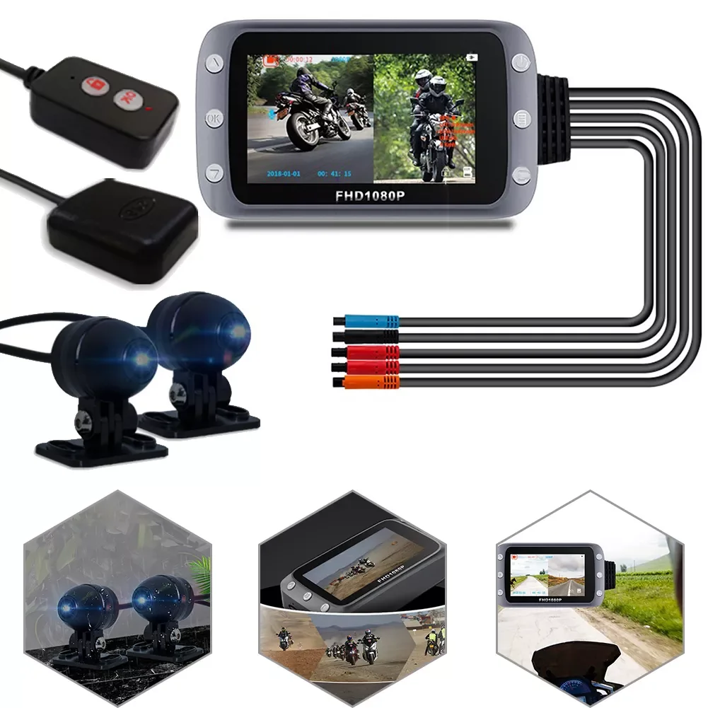 

Motorcycle DVR Dash Cam Action Camera Recorder 1080P+1080P Full HD Dual Camera GPS Logger Waterproof Recorder Box Night Vision