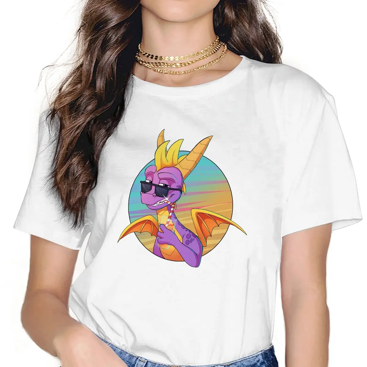

Футболка Spyro с принтом дракона, летняя футболка унисекс с рисунком, женская летняя одежда, футболка из полиэстера с круглым вырезом