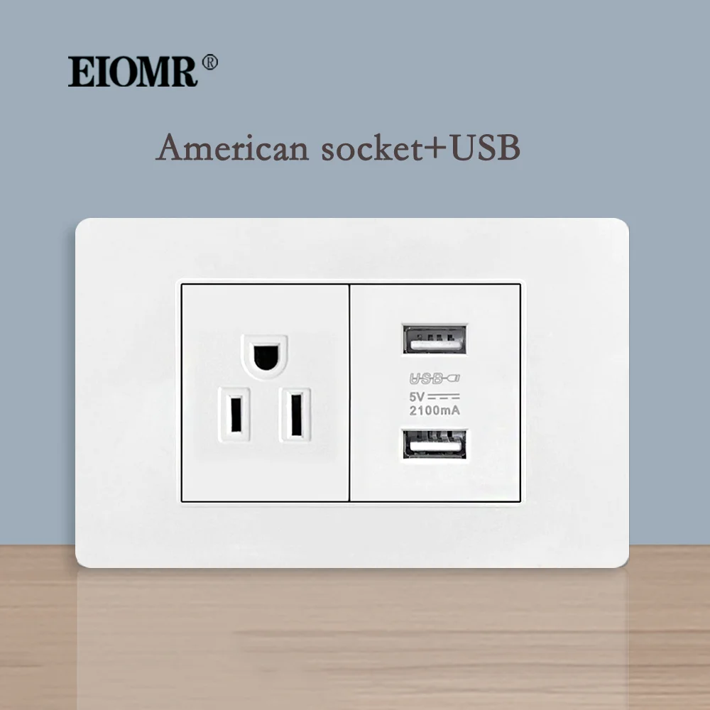 

EIOMR US Standard Electrical Outlet with Dual USB Ports 2.1A Socket with Type C White PC Flame Retardant Panel Duplex Receptacle