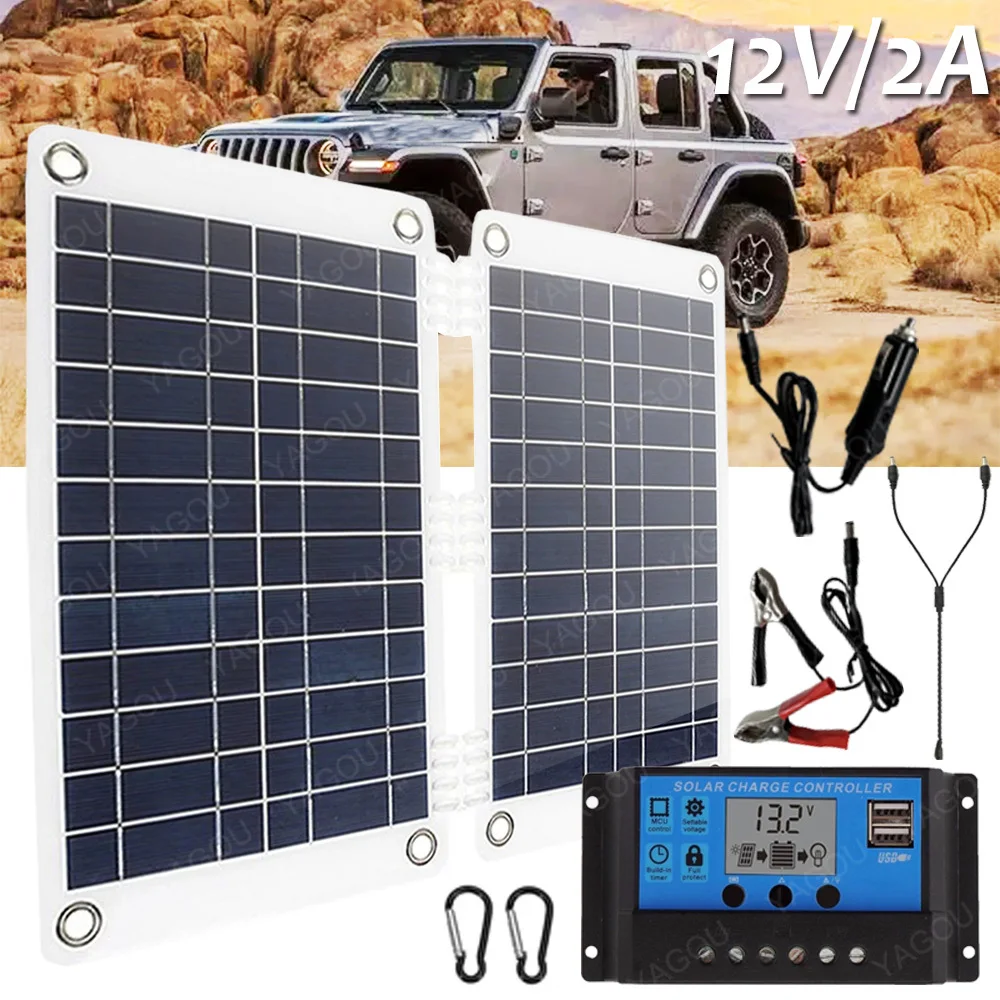 

Car Battery Safe Charger 12V/2A Foldable Solar Panel Kit Complete Solar Power Camping Set Sunlight Charge Cell Healthy Motor RV