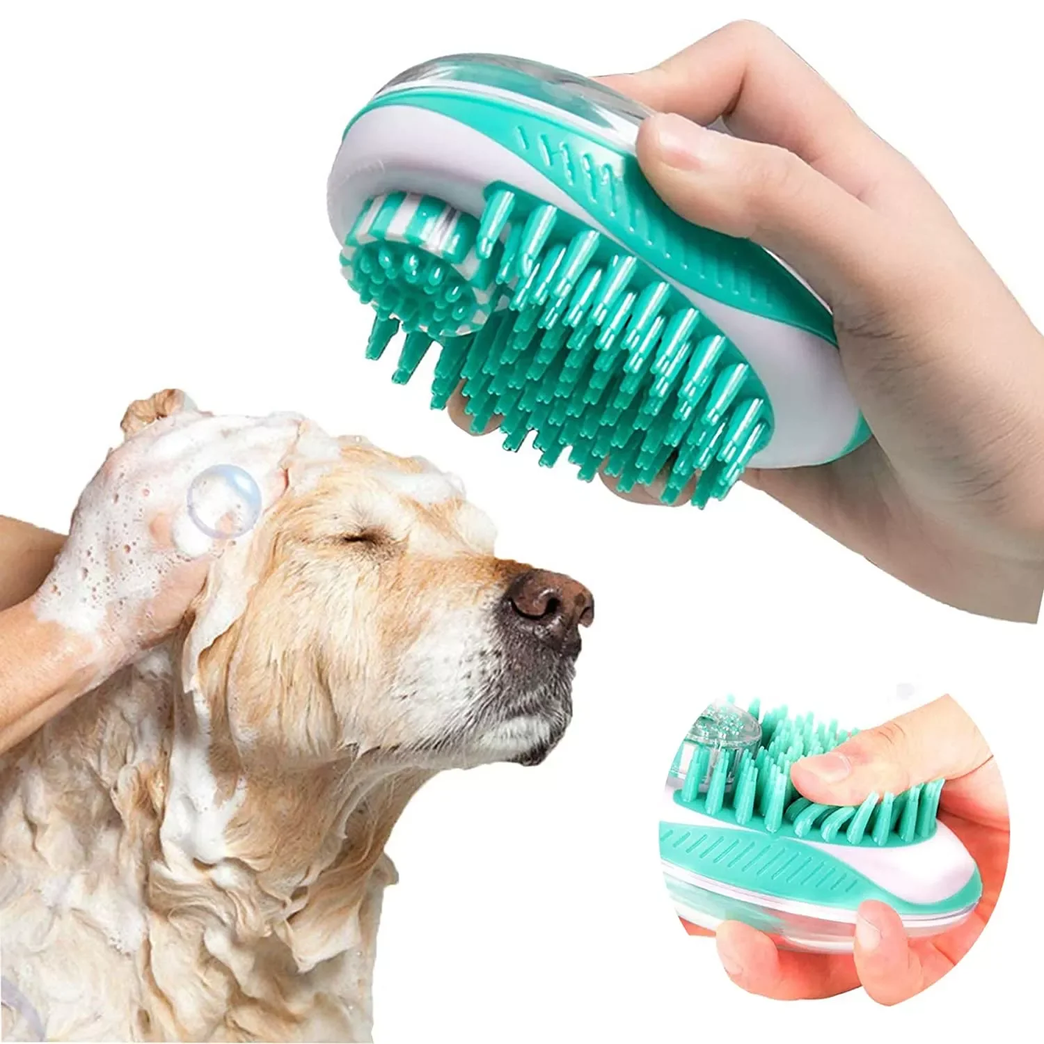 

2022NEW Pet Dog Shampoo Brush SPA Massage Comb 2-in-1 Bath Soft Silicone Dogs Cats Shower Hair Grooming Cleaning Tool Pets Suppl