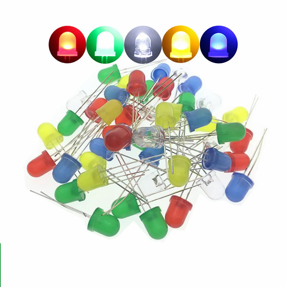 

50pcs LED Diode Multicolor 10mm White/Red/Blue/Green/Yellow Bright Lighting Bulb Electronics Components Light Emitting Diodes