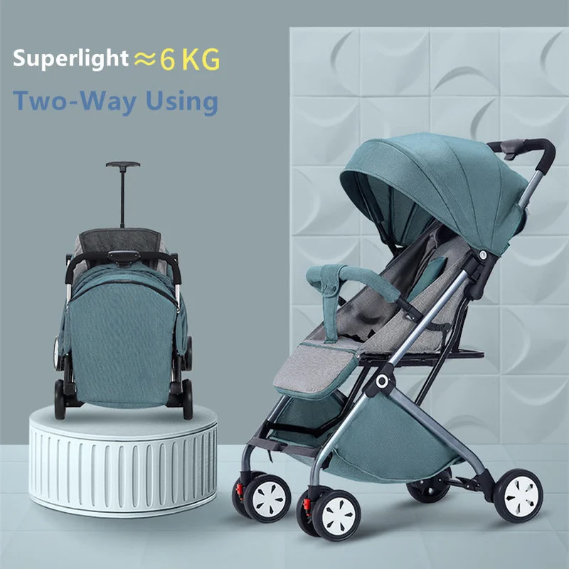 Lightweight Baby Two-way Stroller one-button folding Portable Baby Carriage Prams Infant Trolley Newborn Cart Sleeping Basket