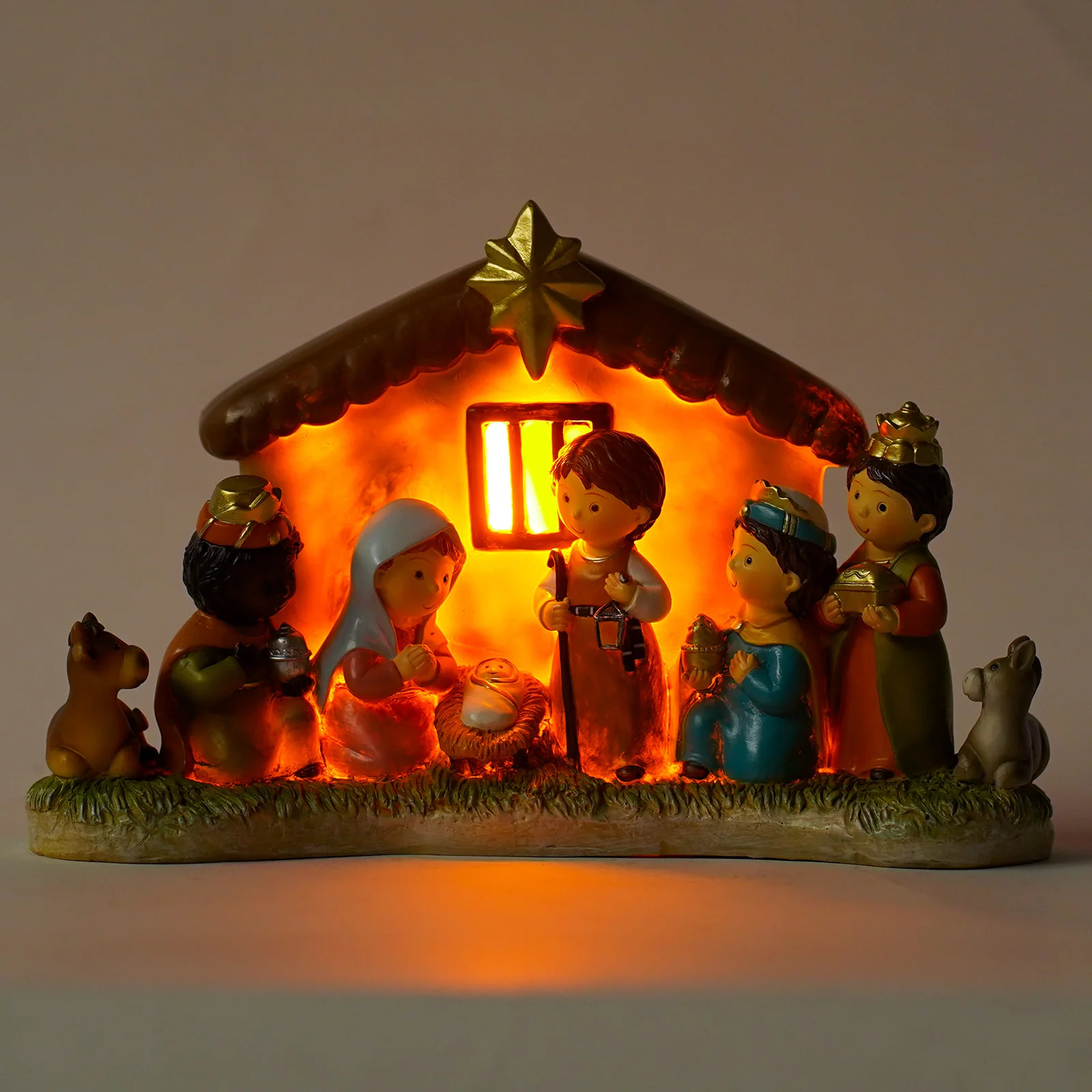 

Baby Jesus Manger Christmas Crib Figurines Nativity Scene Set Statue Miniatures Ornament Church Xmas Gift Home Decoration