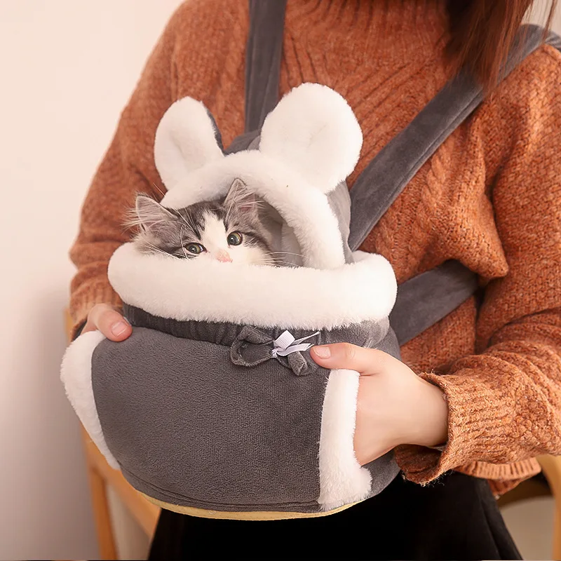 

Pet Cat Carrier Bag Warm Small Cat Dogs Backpack Winter Plush Pets Cage Outdoor Travel Pet Hanging Chest Bags 6kg Load-bearing