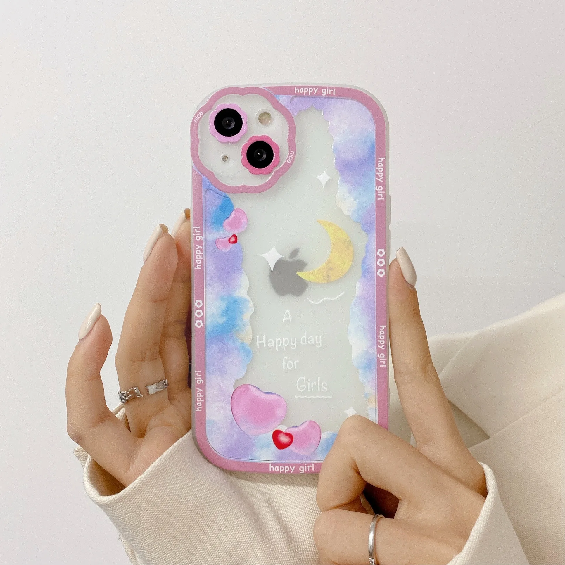 

Корейский милый защитный чехол для телефона с Луной и звездами и цветами для iPhone 11, 12, 13 Pro, Xs Max, Xr, X, Чехлы, прозрачный мягкий чехол из ТПУ