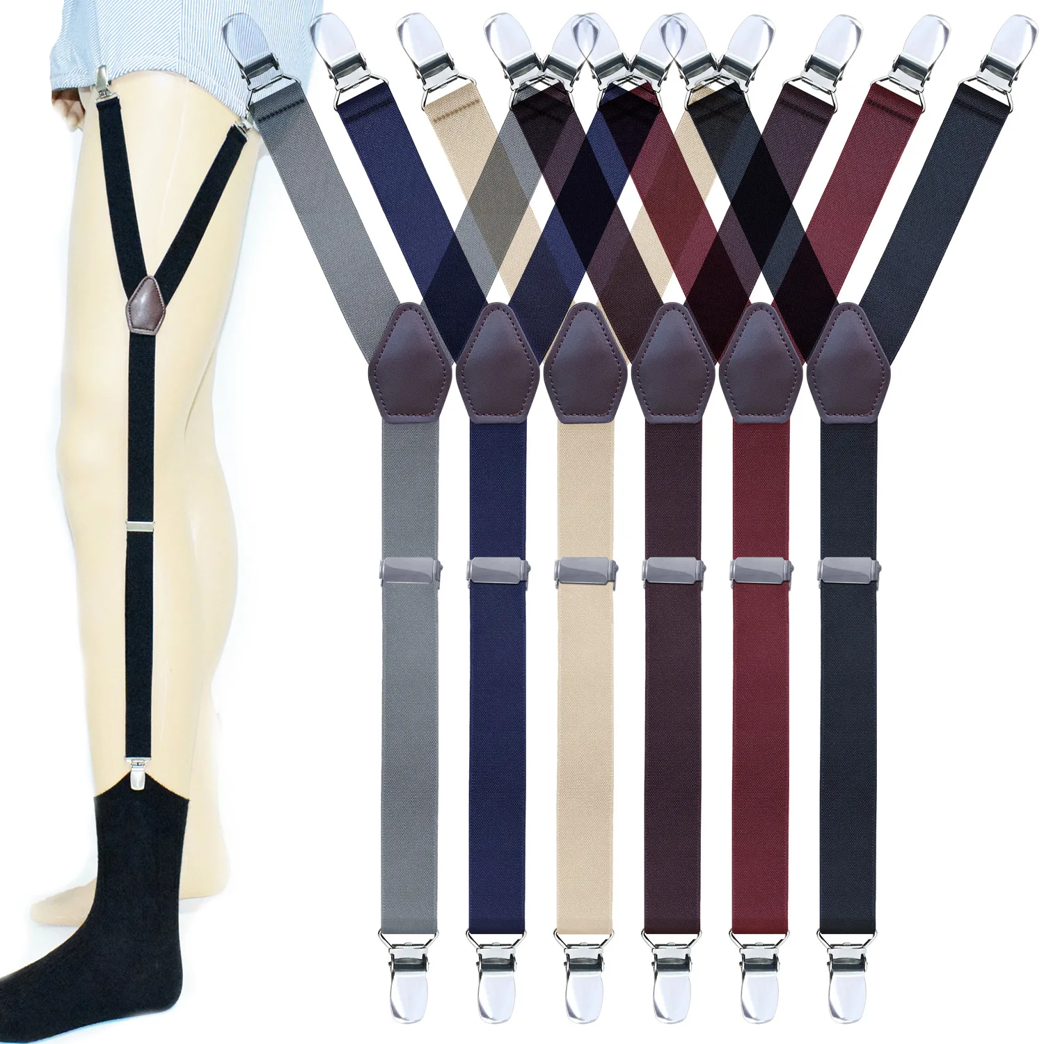 

Vintage Suspenders Men Women Adult Leather Trimmed Button End Y Back Adjustable Elastic Trouser Braces Straps Belt Wedding Party