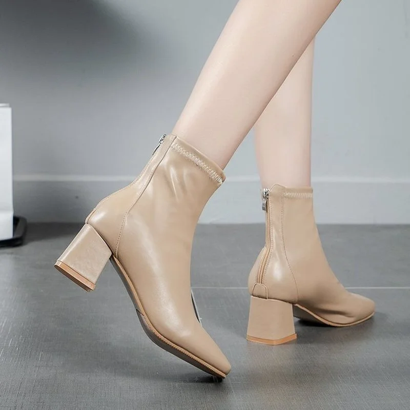 Fashion White High Heel Short Boots Women Autumn and Winter Pointed Toe Women's Boots 2022 New Modern Boots Woman High Heels