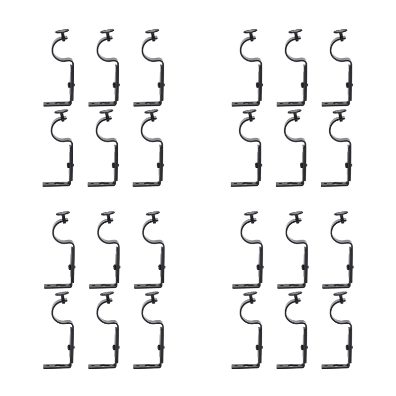 

24Pcs Black Color Adjustable Curtain Rod Brackets Premium Steel Rod Bracket For Walls Curtain Rod Holder
