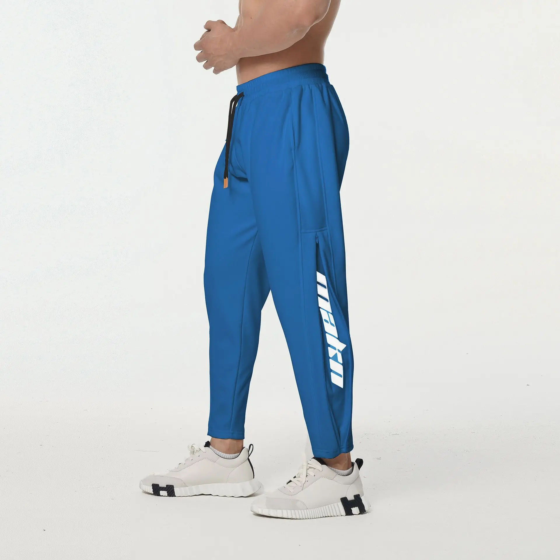 

Men's Fitness Sweatpants Solid Color Zipper Letter Print Breathable Cycling Sport Casual Long Trousers Training Mtb Pants Homme