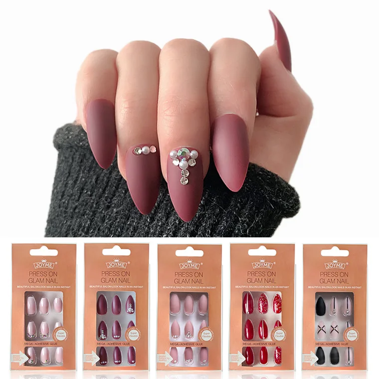 

24pcs European and American Long Pointed Nail Piece Fake Nails Press False Art Supplies Professionals Tools Beauty Health