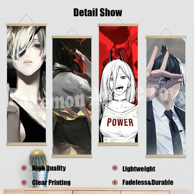 Фото Chainsaw Man Anime Poster Wooden-framed Scroll Painting HD Quality Wall Art Retro Posters for Home Room Wall Decor №5