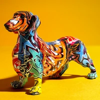 painted colorful dachshund dog creative home modern decoration ornaments living room wine cabinet office decor desktop crafts