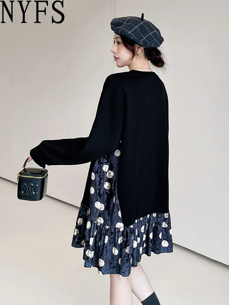 Женское бархатное платье в горошек NYFS свободное с длинным рукавом Корейском