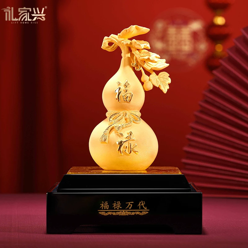 

Lucky gourd ornaments velvet gold crafts living room wine cabinet decorations new house housewarming shop opening gift feng shui