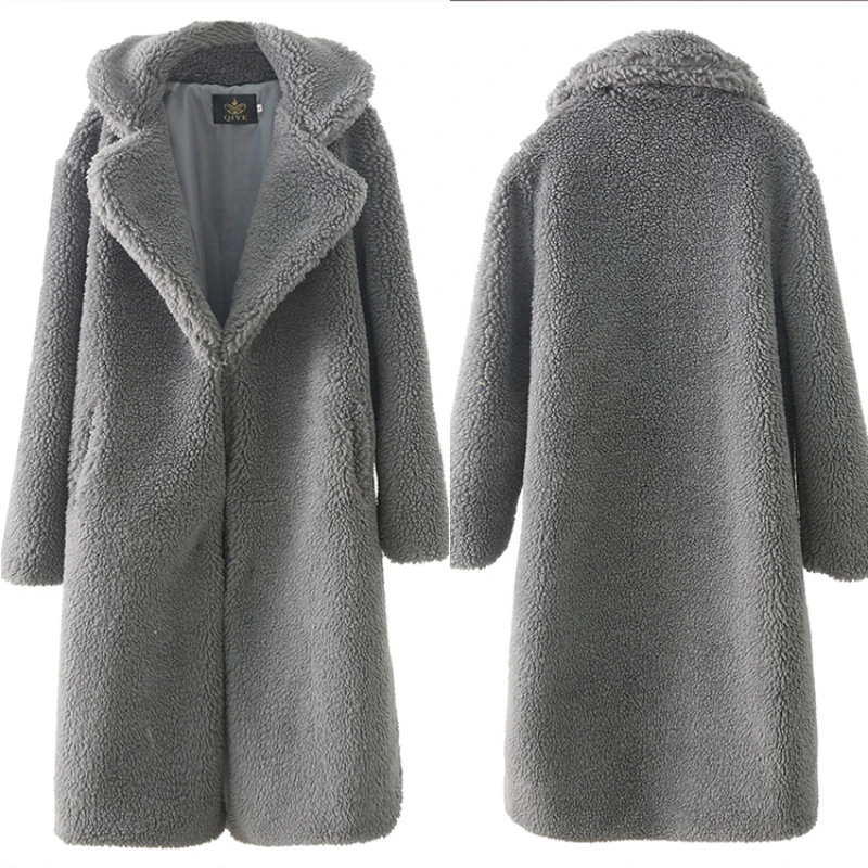 2022 Winter New Women's Clothing Lapel Waist Imitation Lamb Wool Simple Solid Color Long Imitation Fur Coat Free Shipping