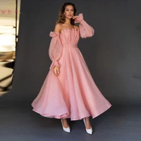 elegant prom dresses for women pink organza pleats off shoulder long sleeves a line strapless a line evening gowns formal party