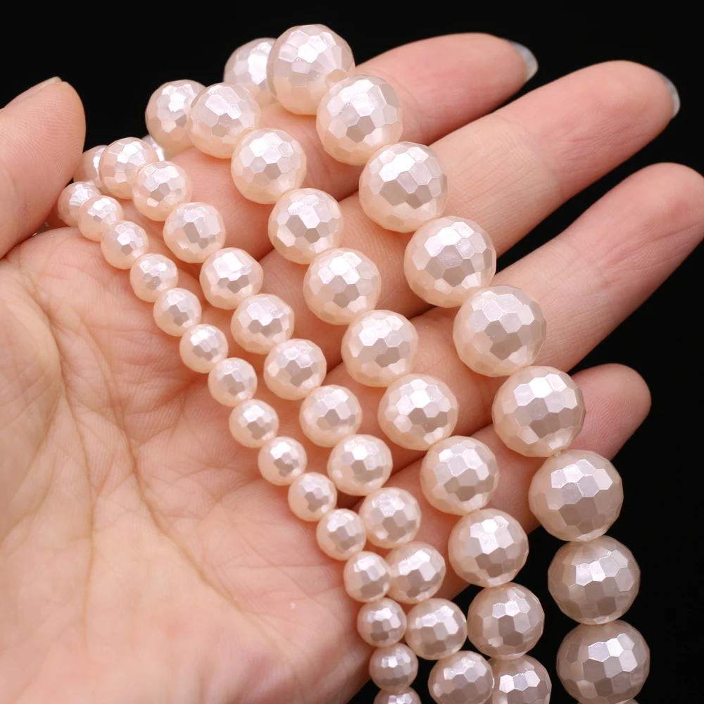 

Natural Pearl Pink Round Faceted Shell Bead 6mm/8mm/10mm/12mm For Jewelry MakingDIY Necklace Bracelet Accessories Charm Gift36CM