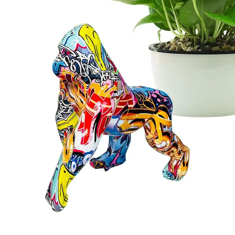 

Creative Color Painted Gorilla Resin Sculpture Crafts Home Entrance Wine Cabinet TV Cabinet Desk Decorations Christmas Gift