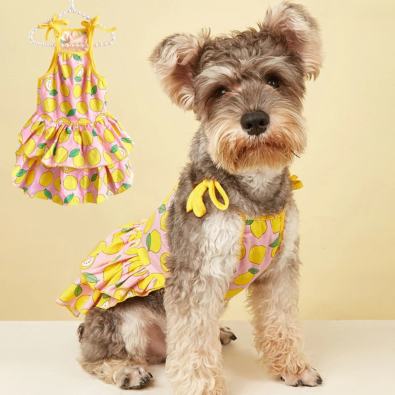 

Юбка на бретельках для домашних животных, летняя крутая юбка в стиле принцессы для собак, платье с цветочным принтом фруктов для домашних жи...