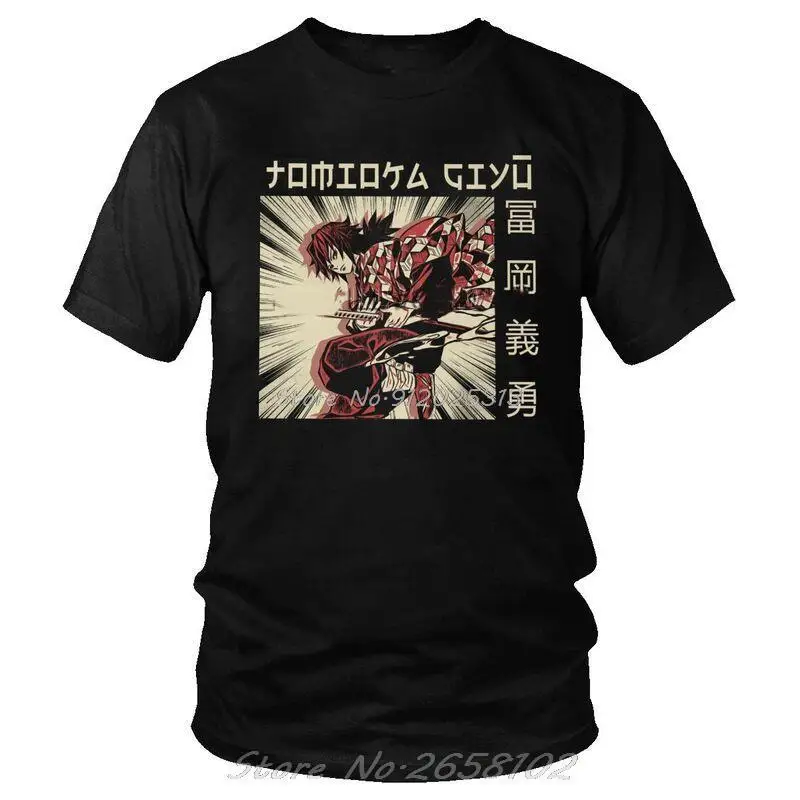 

Футболка мужская хлопковая с принтом, смешная рубашка с коротким рукавом, с принтом демонов Slayer, томиока Giyu Kimetsu No Yaiba