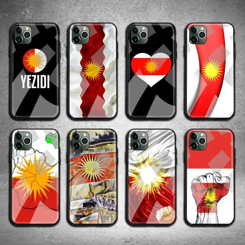 

Yazidis Flag Phone Case Tempered Glass For iPhone 13 12 11 Pro Mini XR XS MAX 8 X 7 6S 6 Plus SE 2020 cover