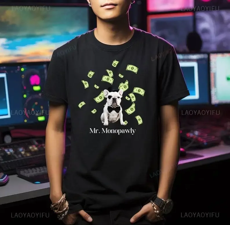 Футболка с принтом французского бульдога Mr. Monopawly забавная футболка изображением