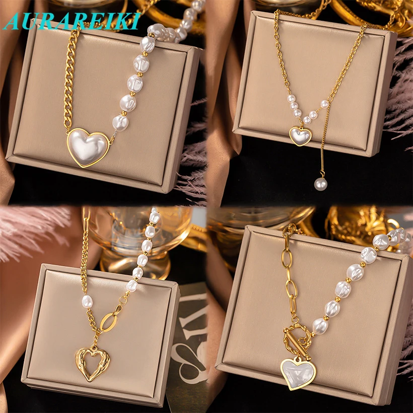 Цепочка с кулоном женская из нержавеющей стали с жемчугом и сердцем