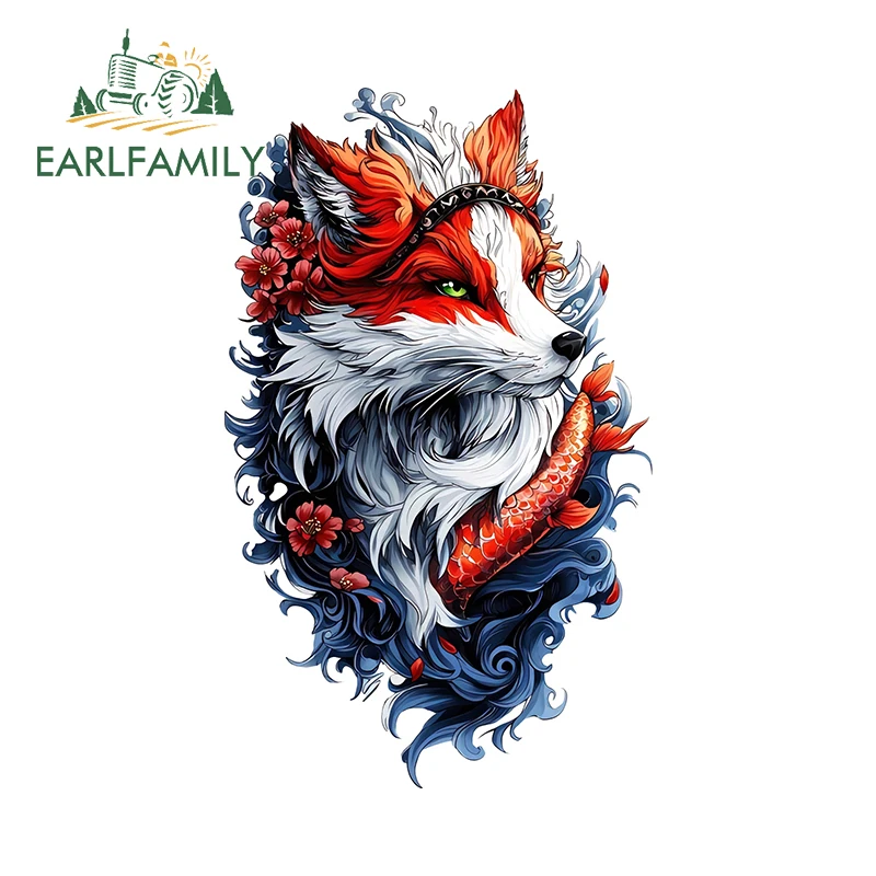 

EARLFAMILY художественные наклейки на автомобиль с головой красной лисы, красивые наклейки в стиле граффити с животными, водостойкая защита для лобового стекла автомобиля, двери автомобиля