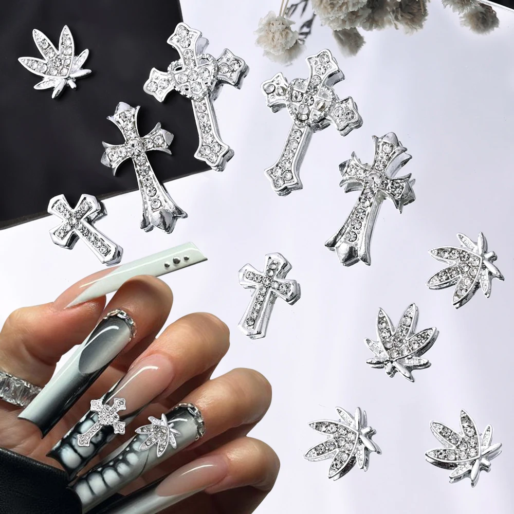 

10 шт. роскошный серебряный крест художественные талисманы для ногтей для ювелирных изделий ретро сплав Стразы Блестящий 3D дизайн ногтей Сделай Сам панк аксессуары для маникюра