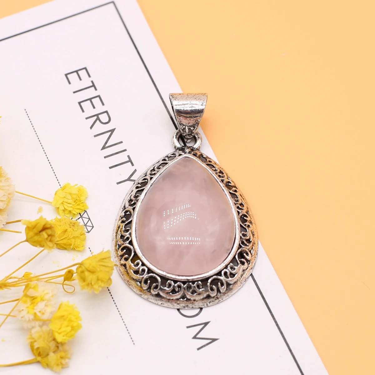 

Pretty Natural Stone Agates Pendants Pink Crystal Antique Silver Plated for Pendant Necklace Jewelry Making Supplies