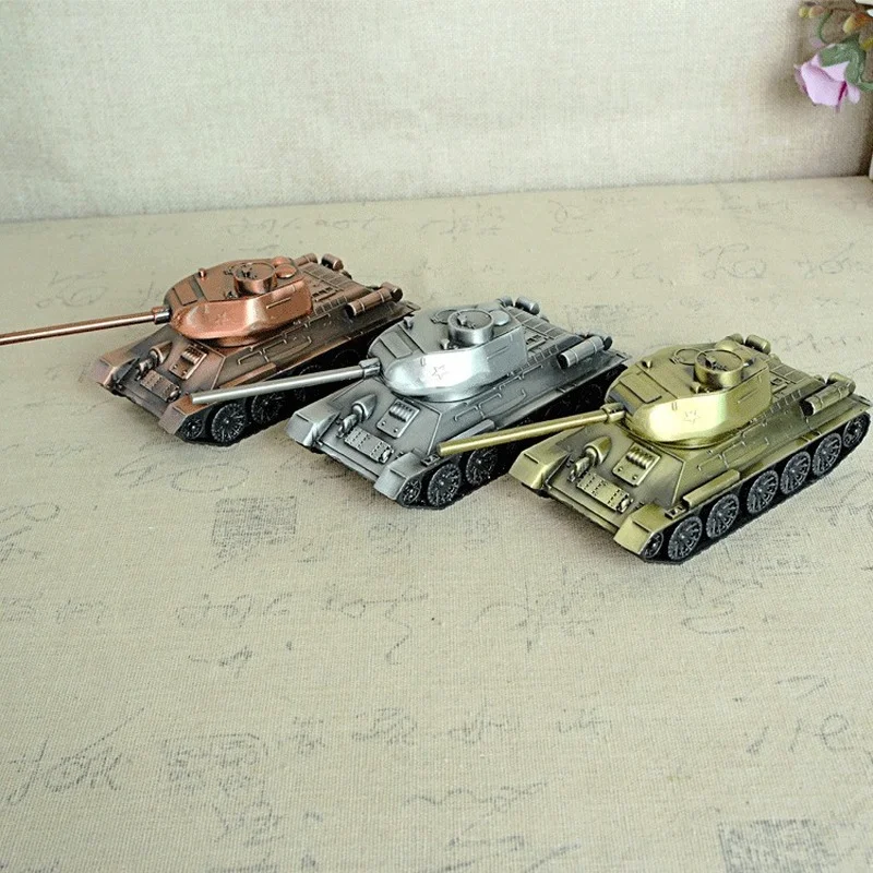 Soviet Russian Tank Model Metal T34 Tank Military Models Retro Room Decoration Static Model Movable Gun Turret Ornaments