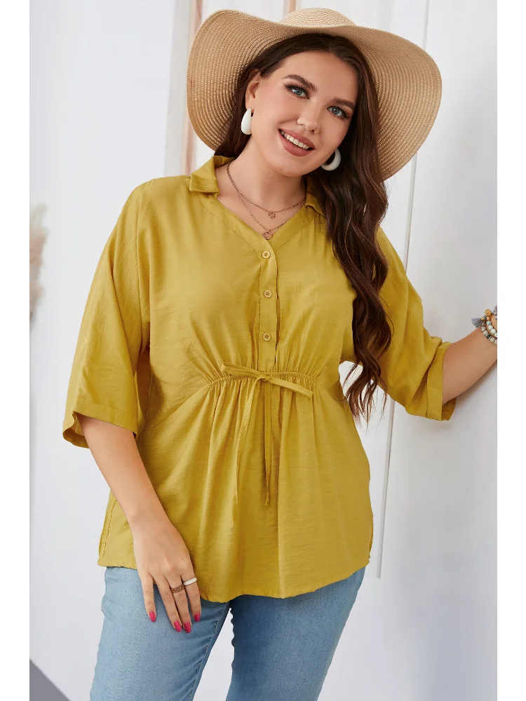 Summer loose fit large size short sleeved shirt Fat girl large size women plus size clothing