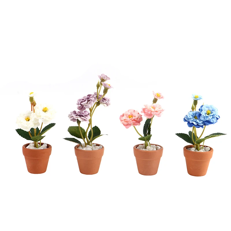 

1:12 Dollhouse Miniature Moonflower Potted Green Plant In Pot Dolls House Furniture Home Garden Decor Ornaments Four-color