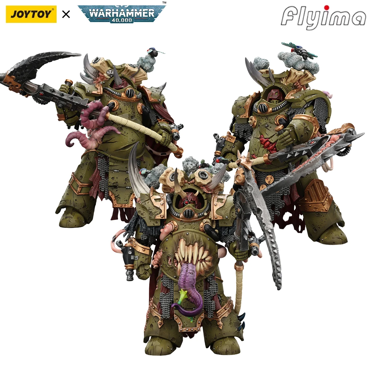 Фото [В НАЛИЧИИ] JOYTOY Warhammer 40K 1/18 Фигурка Death Guard Deathshroud Terminator Champion 3 шт. Модель №1