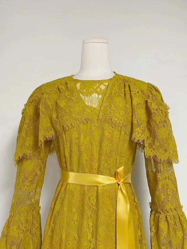 TWOTWINSTYLE однотонные лоскутные оборки элегантные длинные платья для женщин с