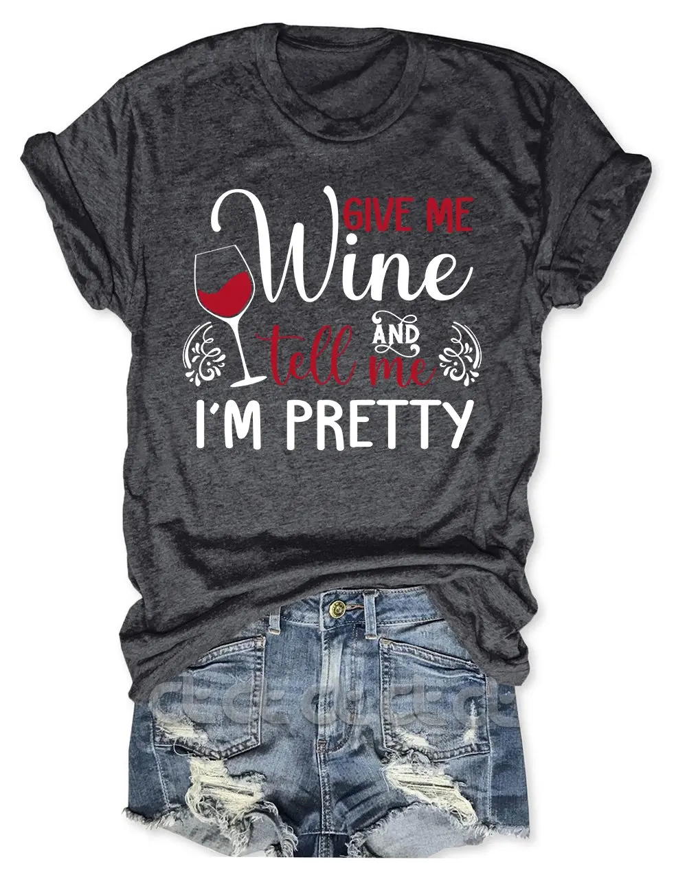 

Rheaclot Give Me Wine And Tell Me I'm Pretty Women's Cotton T-shirt Ladies Graphic Tee Tops