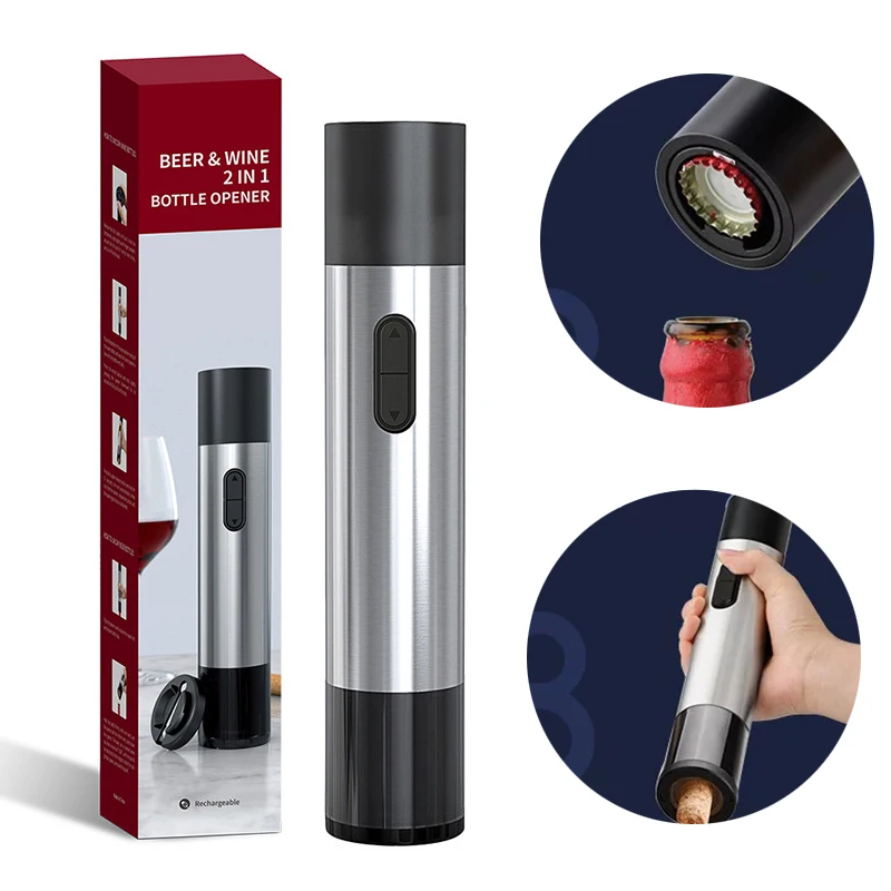 

2-in-1 Electric Wine Beer Opener Rechargeable Automatic Wine Opener Electric Corkscrew Wine Bottle Openers with Foil Cutter