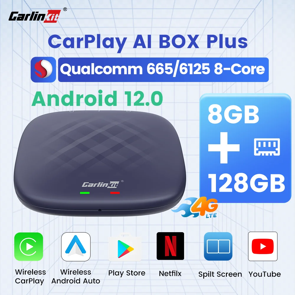 

Carlinkit Ai Box Ultra Qualcomm 6125 8+128GB Android 12 4G Tv Box Wireless CarPlay/Android Auto Built-in Youtube Netfilx IPTV
