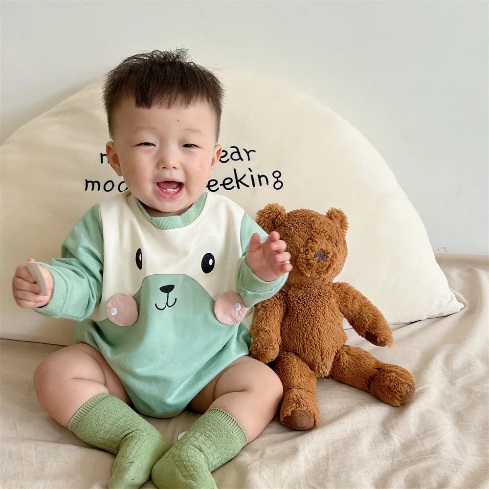 

2022 New Baby Long Sleeve Cartoon Bodysuit Cotton Newborn Cartoon Jumpsuit Cute Bear Print Infant Toddler Boy Girl Clothes