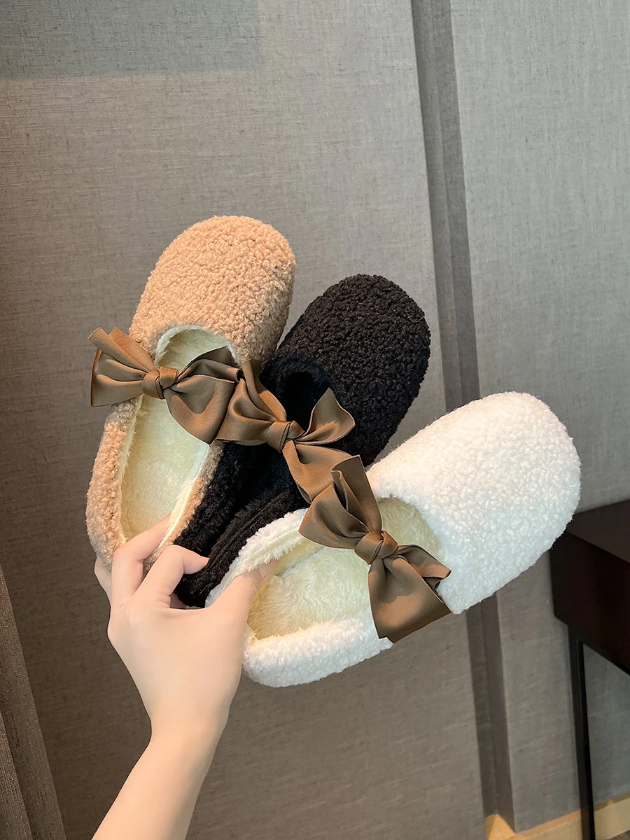 

Туфли женские с закрытым носком, повседневные кроссовки, без шнуровки, лоферы, мех, без застежки, Мокасины, корейский стиль, зима 2022