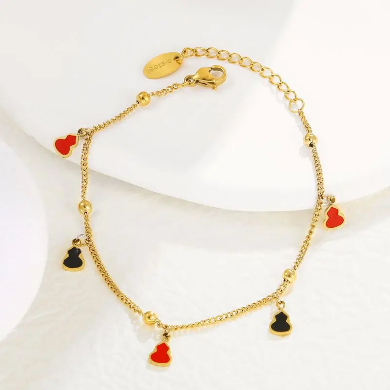 

Gourd pendant titanium steel bracelet 2022 new national style black red drip oil bracelet fashion retro wild bracelet