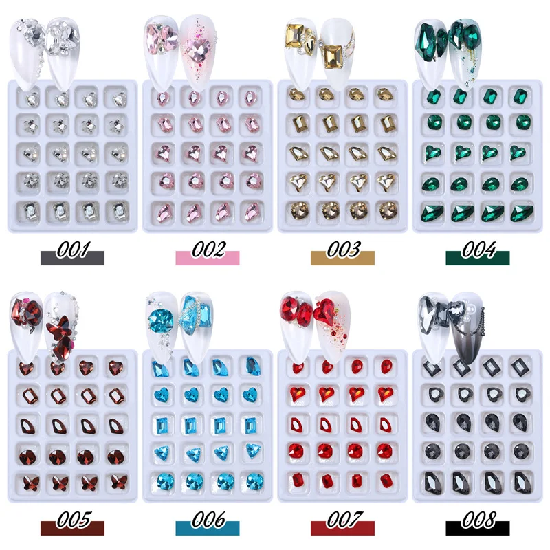 

20pcs Mixed Crystal Nail Art Rhinestone Shiny Colorful Heart Axe Diamond 3D DIY Nail Art Decoration Charm Glass Manicure Access