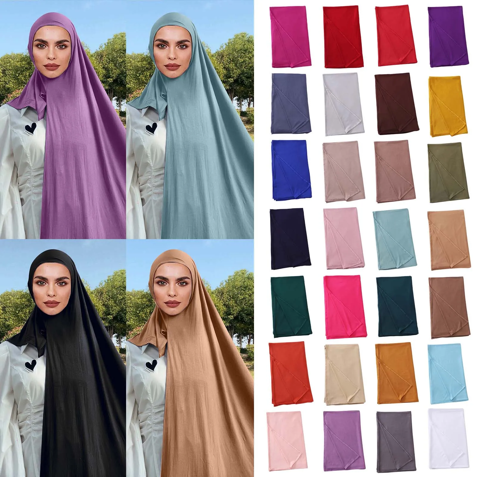 

Muslim Women Stretchy Jersey Hijab Plain Cotton Jersey Hijabs Islamic Soft Turban Head Wraps Headscarf Instant Turban