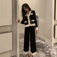 fashion womens suit 2022 spring and autumn new knit suit fashion professional knitted wide leg pants leisure two piece suit
