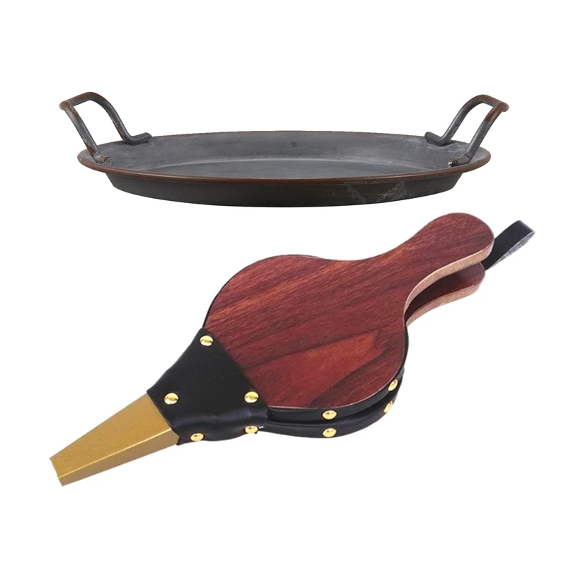 

European Retro Plate Round Wrought Storage Bread Tray With Fireplace Blower Manual Wooden Bellows Barbecue Supplies