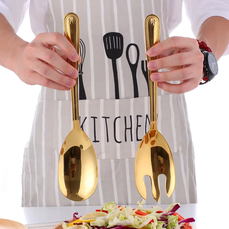 

Salad Spoon Fork Canteen Large Serving Spoon Restaurant Creative Fork Spoon Household Public Fork Western Tableware