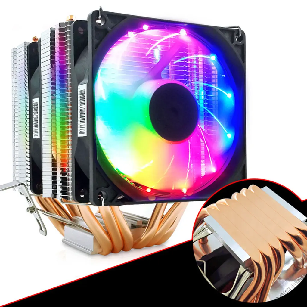 

4-Pin Heating Pipe CPU Cooler Cooling Fan Air-cooled Radiator Silent Quiet Processor Light Effect for Professionals