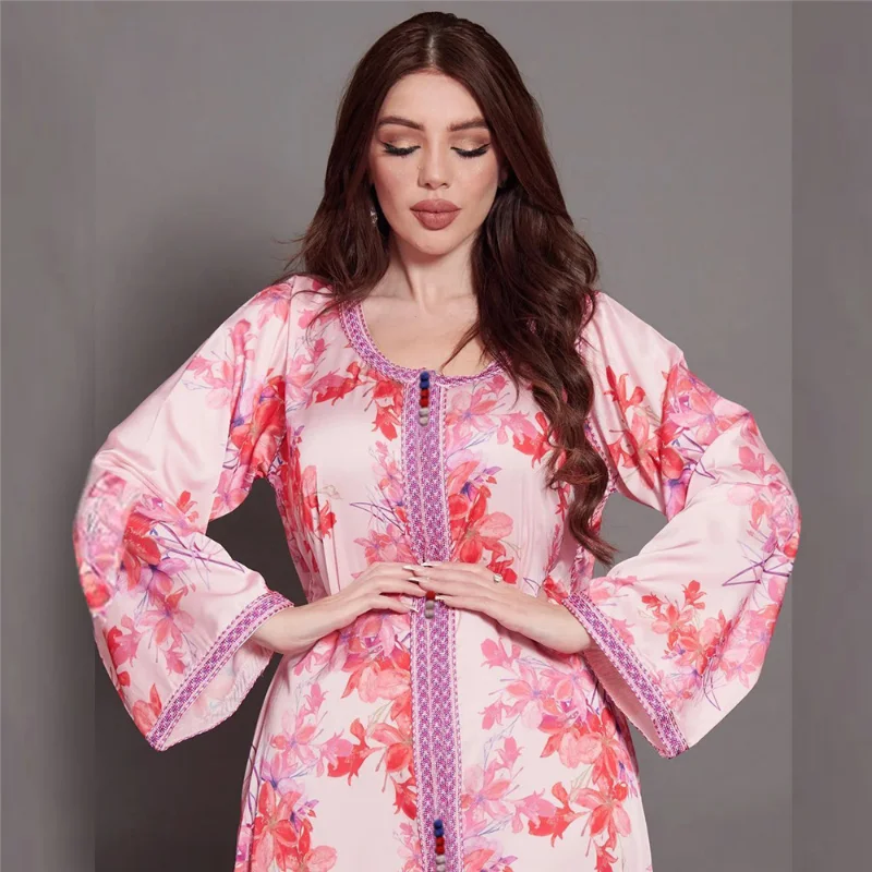 

Abaya Дубай, Турция мусульманское платье с принтом женское марокканское Caftan арабское платье женская одежда Рамадан Eid Mubarak Djellaba